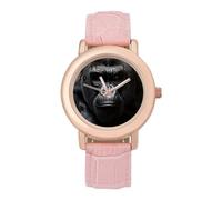 Black Cool Monkey Womens Elegant Watch Analogue Quartz Watch Leather Band Wristwatch