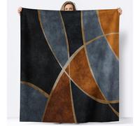 Black Copper Architectural Stripes Print Blanket Throw 220 x 240 cm, Soft Cozy Fuzzy Warm Geometric Abstract Modern Flannel Blankets Home Decor for Bed Sofa Settees Couch Chair Office and Travel