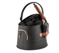 Black & Copper Coal Scuttle Bucket Indoor Fireside Fuel Store with Shovel