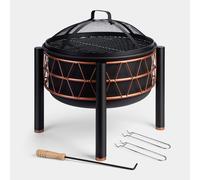 VonHaus Fire Pit - 2 in 1 Firepit with BBQ Cooking Grill for Outdoor, Garden, Patio - Black Steel with Copper Detail, Fire Poker & Mesh Cover Included - Use Wood or Charcoal to Fuel
