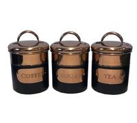 Black & Copper Metal Tea Coffee Sugar Storage Canister Set Jar Pots Tins