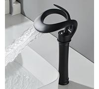 Black Copper Waterfall Faucet - Single Handle Deck-Mount Mixer Tap with Ceramic Valve, G1/2 Connection - Perfect for Stylish Modern Bathroom Decor