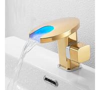 Black Copper Waterfall Faucet with Intelligent Sensor, Hot and Cold Wash Basin Faucet, Color Changing Temperature, Gold Light Household faucets