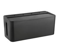 Black Cord Storage Box, Large Cable Organizer Box With Bamboo Lid, Many Slots And U-Shape Port For Charging Cords, Power Strip, And Electrical Cable Organization