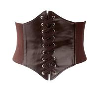 Black Corset Belt,Pirate Costume Adult Women Halloween,Wide Underbust Waist Corsets Dress Leather Belts Accessories,Womens Gothic Dresses Elastic Body Cincher for Cosplay Catwoman Retro Sash (Coffee)