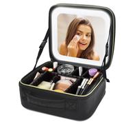 Gr8 Home Black Cosmetic Makeup Vanity Travel Case Portable Make Up Storage Beauty Box Bag Organiser with LED Light Up Mirror