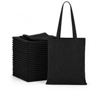 Black Cotton Canvas Tote Bags, Bulk Pack of 5 100% Natural Cotton Blank Shopping Bags for Printing, Crafting & Personalisation, Reusable Eco-Friendly Tote Bags with Long Handles (36 x 40cm, 140gsm)