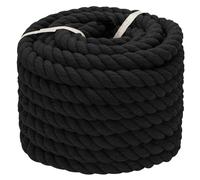 Black Cotton Rope (1 in x 50 ft) Natural Twisted Cotton Rope for Crafts, Hanging Swing, Railings, Hammock, Home Decorating,Tug of War