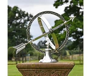 Black Country Metal Works Antique Silver Finish Almwick Manor Solid Brass Garden Armillary Sphere Garden Sundial