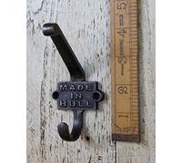 Black Country Metal Works Cast Antique Iron 2 Part Double Coat Hook Made In Hull - 110mm