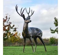 Black Country Metal Works Life Size 'Ryder' Stag Deer Sculpture Facing Left Cast Aluminium Outdoor Animal Statue - 145cm High