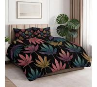 Black Coverless Duvet, Simple Reversible Soft Lightweight Duvet Set for All Seasons, Gradient Leaves Pattern Machine Washable Bedding Comforter Sets with 2 Pillowcases, King 230 x 220 cm