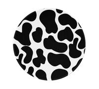 Black Cow Spots Animal Print Round Mouse Pad, Sewn Edge Design 8 x 8 in