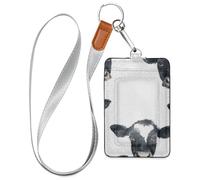 Black Cow White Leather Security Badge Holder with Lanyard and 3-Card Capacity Card Holders for Staffs Officers Students Doctors Employees