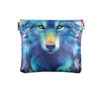 Black Cow with Red Bow PU Leather Squeeze Coin Purse Pouch Change Holder for Men Women, Blue Wolf in Space, Pattern