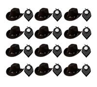 Black Cowboy Hat with Star Studded Design and Black Paisley Bandana Set - 12 Pack - Western Fancy Dress Costume Accessories for Adults & Kids - Rodeo, Wild West, Halloween & Party Wear