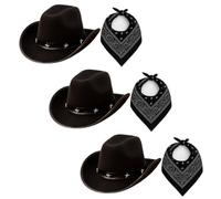 Black Cowboy Hat with Star Studded Design and Black Paisley Bandana Set - 3 Pack - Western Fancy Dress Costume Accessories for Adults - Rodeo, Wild West, Halloween & Party Wear