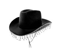 Black Cowgirl Hat with Sparkling Diamantés - Stylish Western Fancy Dress Accessory for Hen Parties, Festivals, Rodeos, Themed Events, Nights Out and Photoshoots