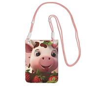 Black Cows and Strawberries Print Small Crossbody Cell Phone Bag, Cute Carry A Mobile Purse Diagonally, for Shopping, Walking, Pink, One Size