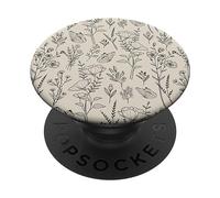 Black & Cream Butterfly Meadow Botanical Wildflower Pattern PopSockets Adhesive PopGrip