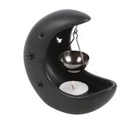 Black Crescent Moon Hanging Oil Burner - Elegant Metal Aromatherapy Holder for Relaxing Atmosphere, Perfect Home Décor Accent