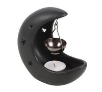 Black Crescent Moon Hanging Oil Burner With Star Cutouts For Aromatherapy