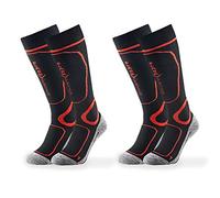 Black Crevice Adult Ski Socks, 2 Pairs, Multicoloured (Black/Red) 35-38