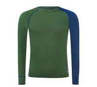 Black Crevice Men's Long-Sleeved Merino Wool Functional Shirt, Forest Green/Steel Blue, S