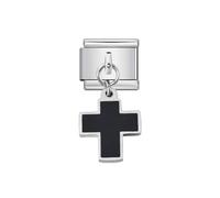 Black Cross 9mm Stainless Steel Italian Dangle Charm for Women Unisex Fashion Enamel Chunky Criss Cross Religious Faith Statement Charm Compatible With Nomination Bracelet Jewelry