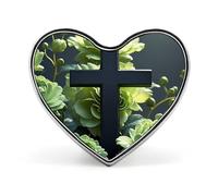 Black Cross Among Green Flowers Brooch Elegant And Graceful Heart Lapel Pin Love Printed Cute Badge Unisex Fashion Broochs for Bag Jacket Clothes Accessories Love form Style