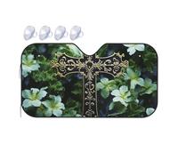 Black Cross Among Green Flowers Car Windshield Sun Shade Foldable Car Sun Shade Front Windshield Sunshade Windshield Cover Reflective Sun Visor Keep Your Vehicle Cool for Most Sedans SUV Truck
