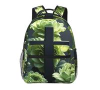 Black Cross Among Green Flowers Cute Backpack Waterproof Lightweight Casual Backpack One Size Daypack Travel Laptop Bag For Men Women