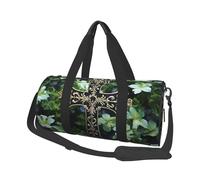 Black cross among green flowers Duffle Bag for Women Men 3-in-1 Gym Bag Foldable Weekender Travel Backpack Large Overnight Bag Luggage Bag with Shoulder Strap Waterproof Carry On Tote Bags