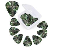 Black cross among green flowers Guitar Picks 12 Pack Personalized Plectrums with Storage Box, Colorful Celluloid Guitar Plectrum Includes Thin, Medium, Heavy Picks for Acoustic Guitar Bass Picks