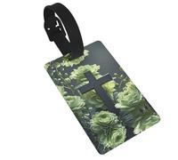 Black Cross Among Green Flowers Luggage Tags for Suitcases, PVC Suitcase Tag with Secure Strap Suitcase Identifier with Privacy Name Card for Travel Bag Tags Personalized Baggage Tag for Women Men