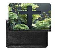 Black Cross Among Green Flowers Passport Holder for Women Men PU Leather Passport Travel Wallet Fashion Passport Book Holder Waterproof Passport Cover Case Travel Document Organizer