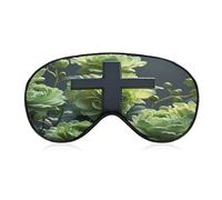 Black Cross Among Green Flowers Sleep Mask for Men Women Elastic Strap Eyeshade Lightweight Sleeping Blindfold Soft Breathable Eye Cover Comfortable Sleep Shade Cover for Sleeping Travel