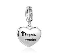 Black Cross Bible Verse Love Heart Dangle Charm Compatible with Pandora Charms Bracelets Pray More Worry Less Matthew 6:34