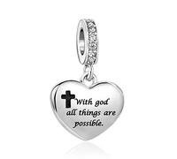 Black Cross Bible Verse Love Heart Dangle Charm Compatible with Pandora Charms Bracelets With God All Things are Possible Matthew 19:26