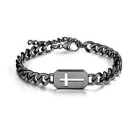 black cross bracelet Cuban chain for men 316L stainless steel link Faith Religious Easter Catholic Christian god Jesus first Communion Baptism jewelry gift for him, L, Stainless Steel, no gemstone