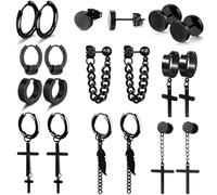 Black Cross Dangle Earrings, Stainless Steel Long Chain Pierced Hoop Earrings Set, Unisex, cm, stainless steels, no es una piedra preciosa