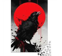 Black Crow Abstract Art 1000 Piece Jigsaw Puzzle Paper for Adults Red Sun Background Focus Boost Relaxing Family Decor Gift 70x50cm/1000pcs