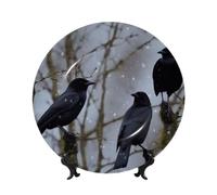 Black Crow Birds Ceramic Decorative Plates Bone China Decorative Plate With Display Stand Handmade Ceramic Ornament Personality Porcelain Dinner Plate Crafts For Home Office Wall Decoration 17cm