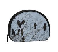 Black Crow Birds Mini Zipper Coin Purse, Small Travel Organizer with All-Over Print, Durable Polyester Fabric, Compact Pouch for Coins,Keys