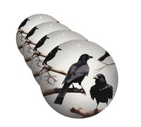 Black Crow Birds On A Branch Car Air Fresheners 4 Pcs Funny Hanging Car Air Fresheners Cute Long Lasting Scented Mirror Hanging Decoration Ornaments Gift For Men Women Round Shape