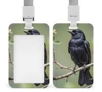 Black Crow Birds on A Branch Id Badge Holder,Name Tag Holder with Detachable Lanyard,Waterproof Design Id Card Holder for Office, Workplace