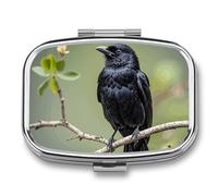 Black Crow Birds on A Branch Pill Box 2 Compartment - Small Metal Medicine Organizer Portable Pill Case for Purse Pocket Travel Vitamin Organizer for Men Women, BPA-Free