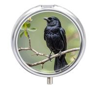 Black Crow Birds on A Branch Pill Box Waterproof Portable Medicine Pill Case Moisture Proof Metal Travel Pill Box with 3 Compartment Medicine Case