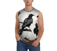 Black Crow Birds On A Branch Print Breathable Shirts Sleeveless Quick Dry Summer Beach T Shirts Athletic Gym Vest Tank Top