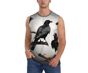 Black Crow Birds On A Branch Print Breathable Shirts Sleeveless Quick Dry Summer Beach T Shirts Athletic Gym Vest Tank Top